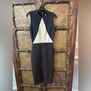 Victoria Beckham Black and Cream Midi Dress